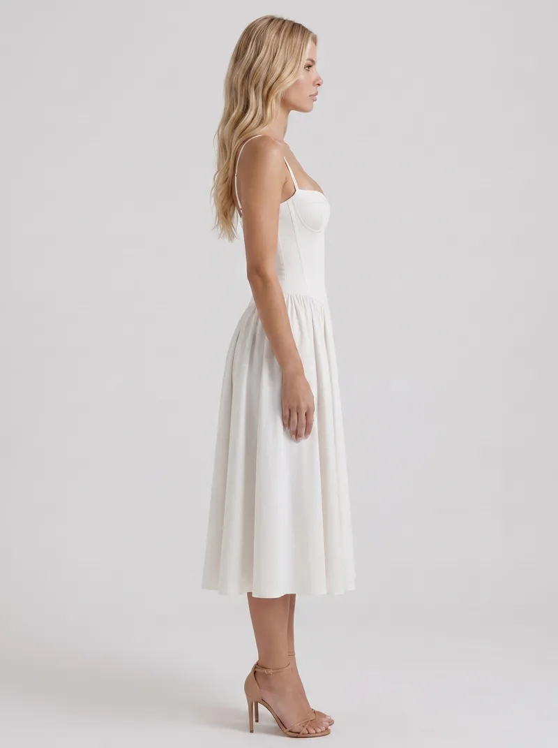Francesca Sweetheart Ruched Midi Dress - White