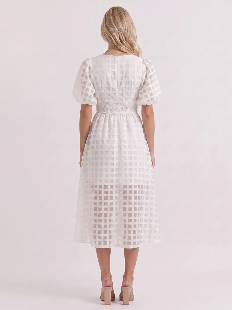Colette Windowpane Midi Dress - White