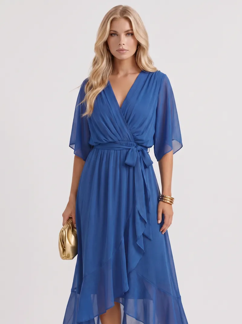 Lucienne Wrap Midi Dress - Blue