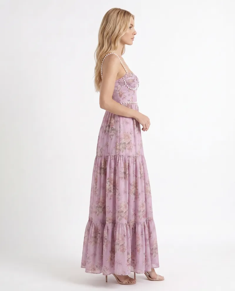 Bianca Ruffle Maxi Dress - Rose Garden