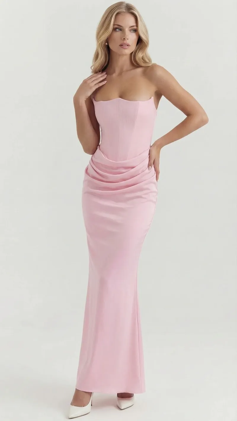 Scarlet Corset Strapless Maxi Dress - Pink
