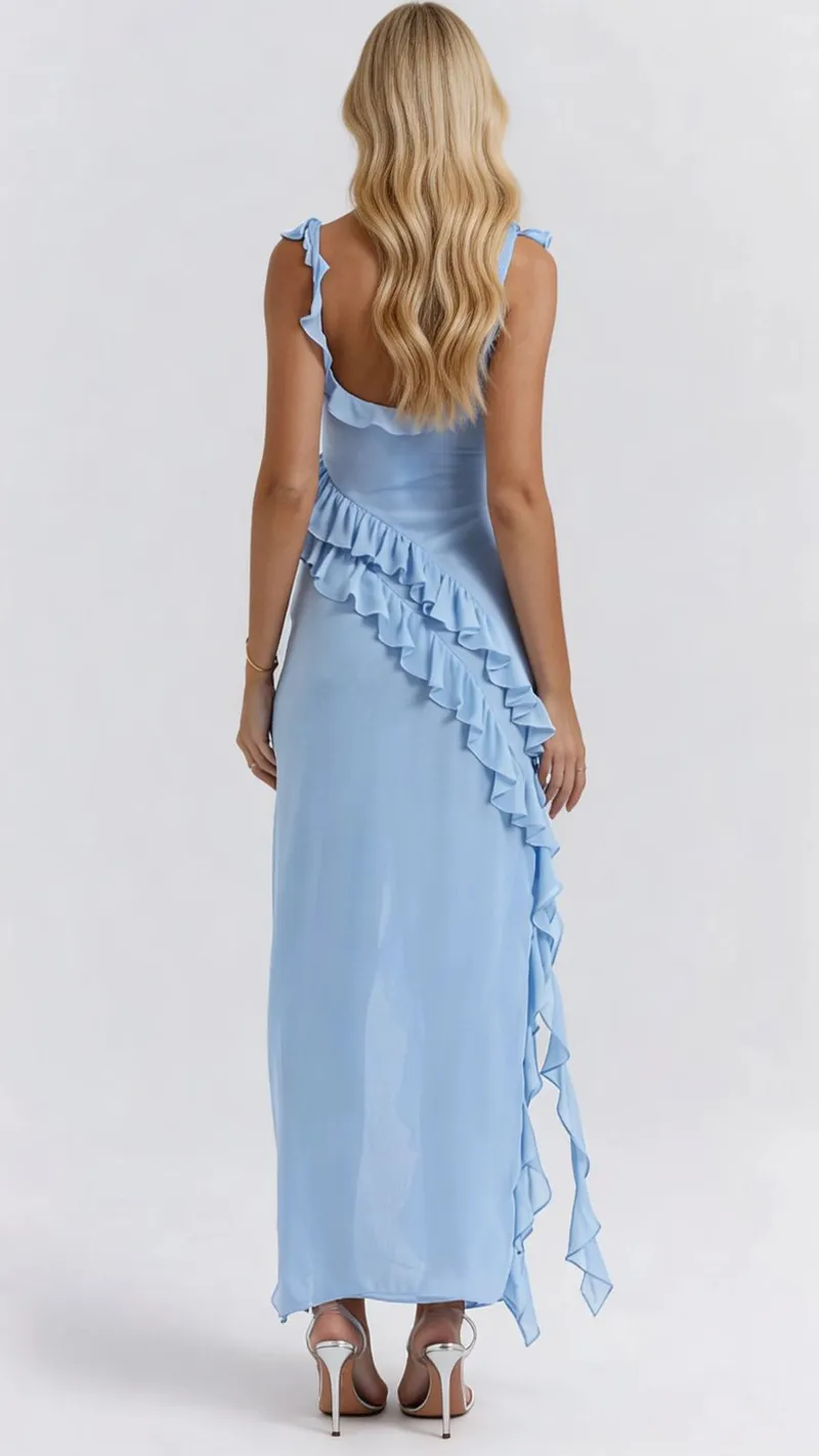 Scarlet Ruffle Maxi Dress - Light Blue