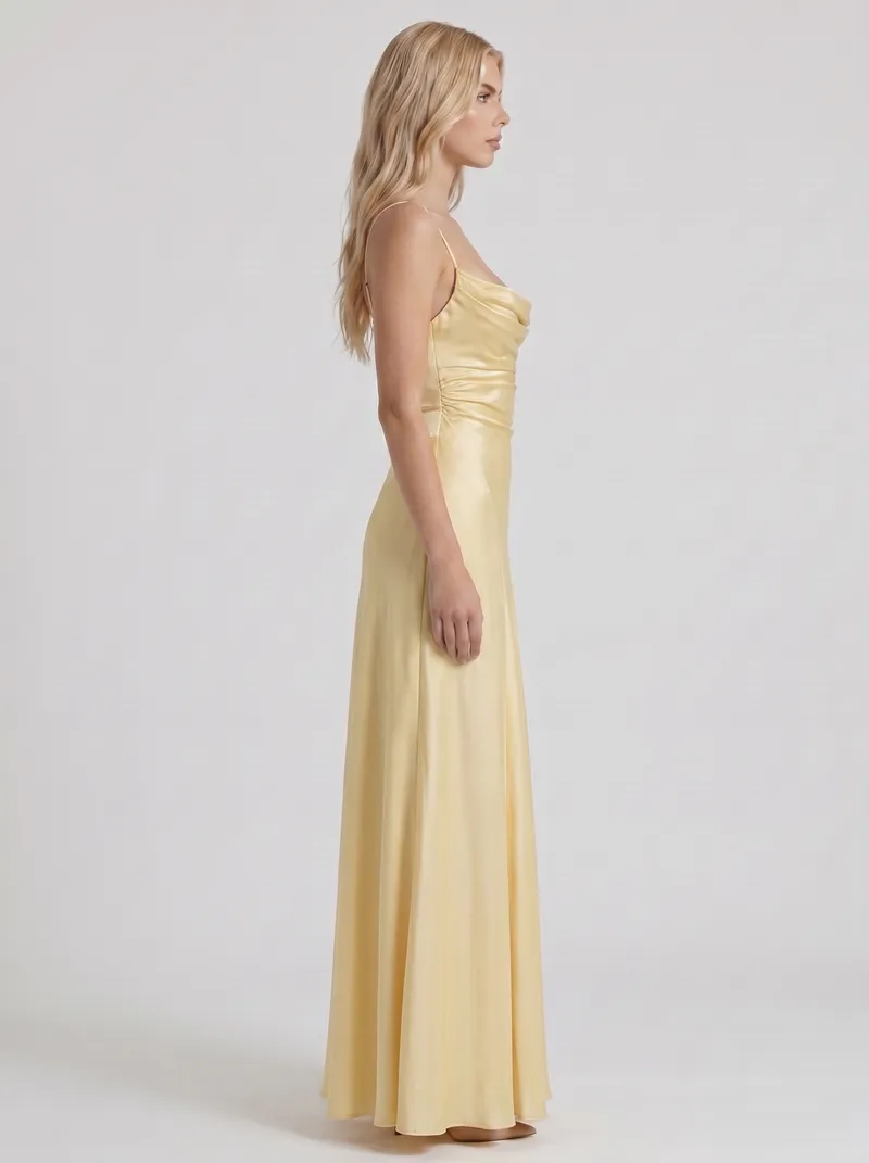 Eloise Cowl Neck Satin Maxi Dress - Lemon