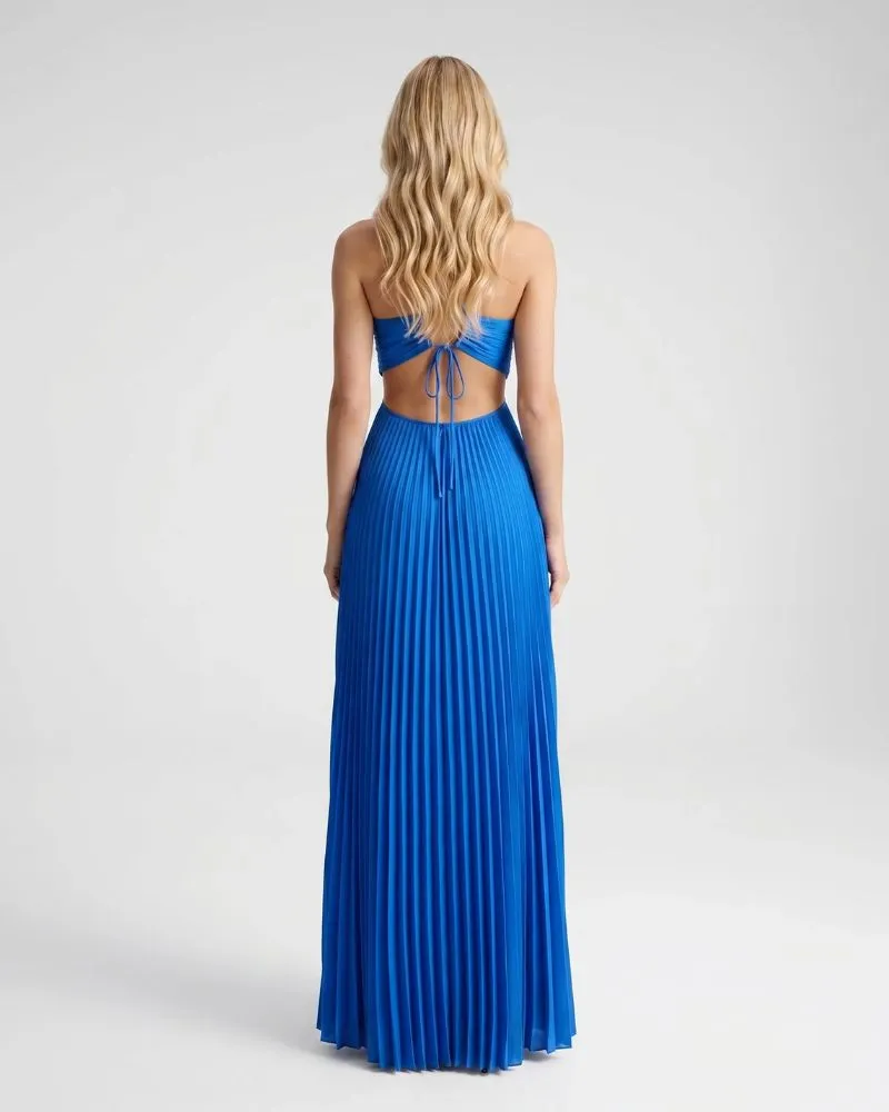 Aurora Pleated Cutout Maxi Dress - Blue