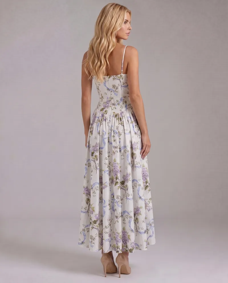 Cielle Floral Midi Dress - Lilac Garden