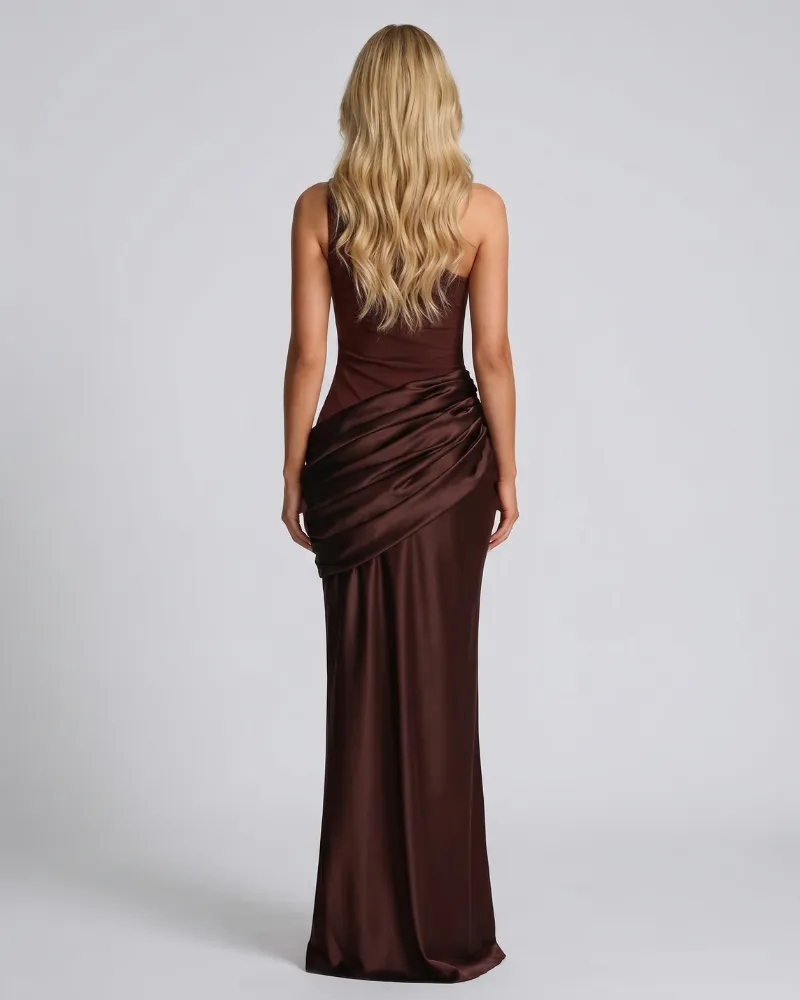 Noelle Draped Maxi Dress - Brown