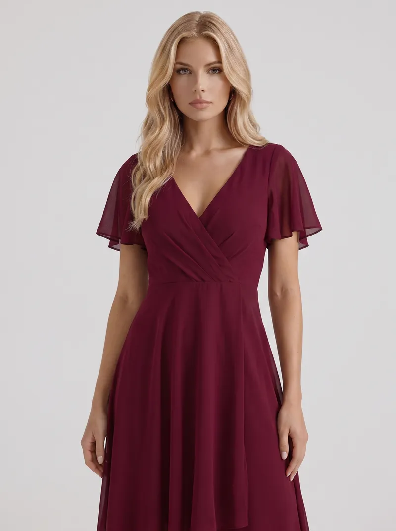 Calliope Ruffle Midi Dress - Red
