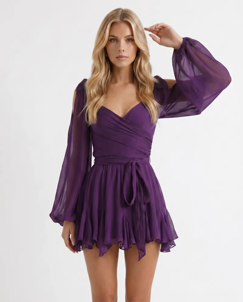 Elda Ruffle Mini Dress - Purple