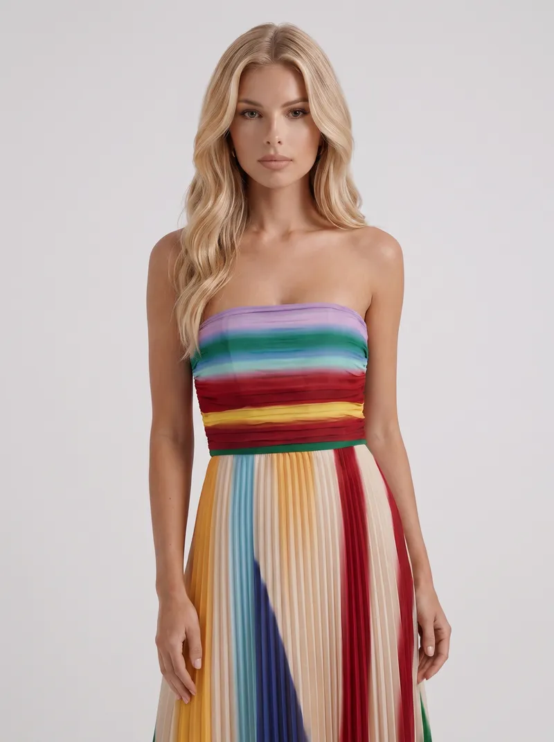 Adeline Pleated Maxi Dress - Multicolor