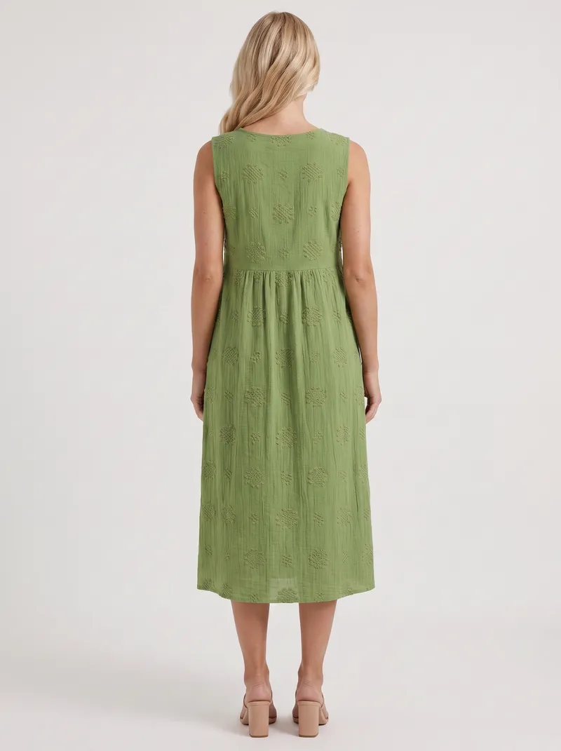 Elin Embroidered Midi Dress - Green