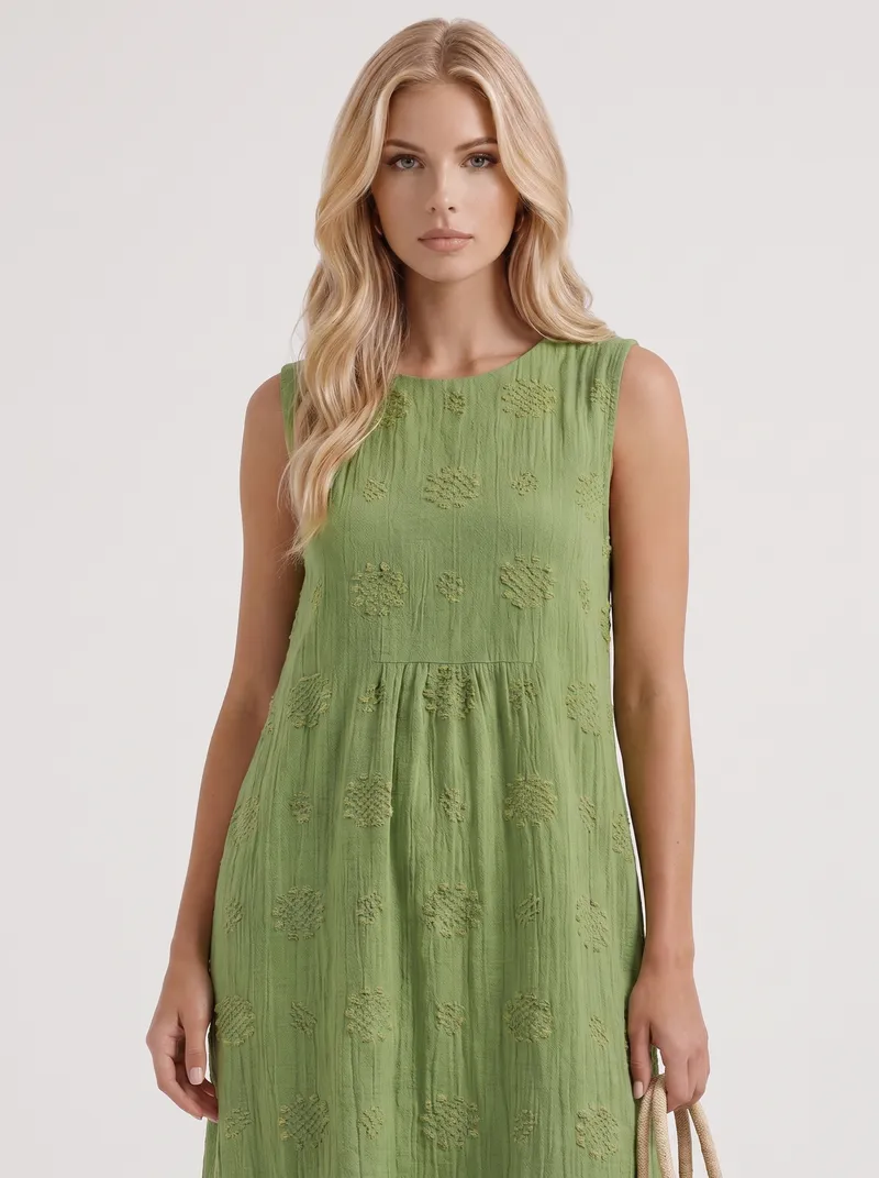 Elin Embroidered Midi Dress - Green
