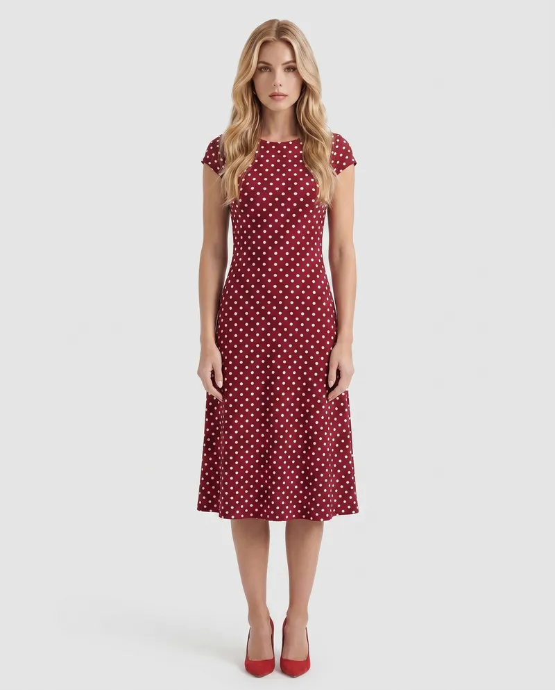 Greer Polka Dot Midi Dress - Burgundy