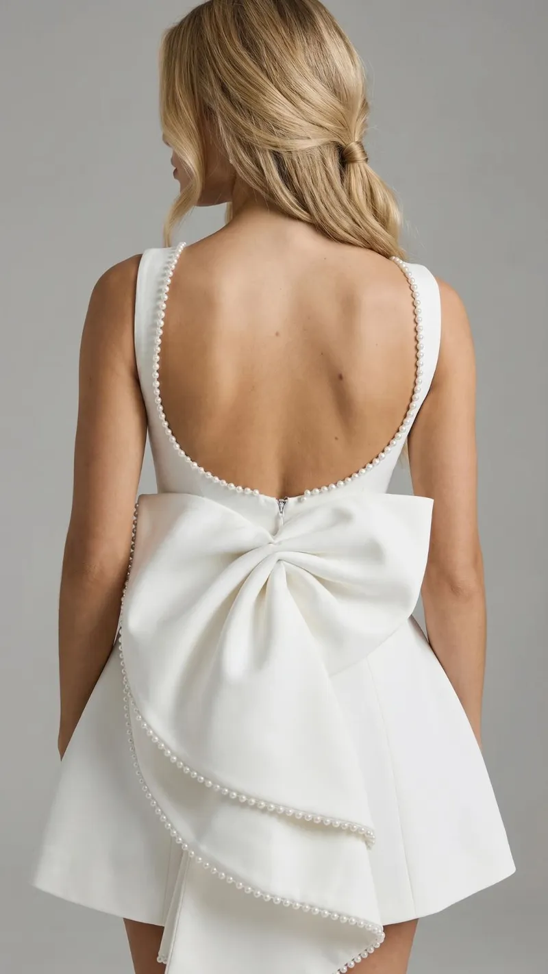 Jocelyn Backless Pearl Mini Dress - White