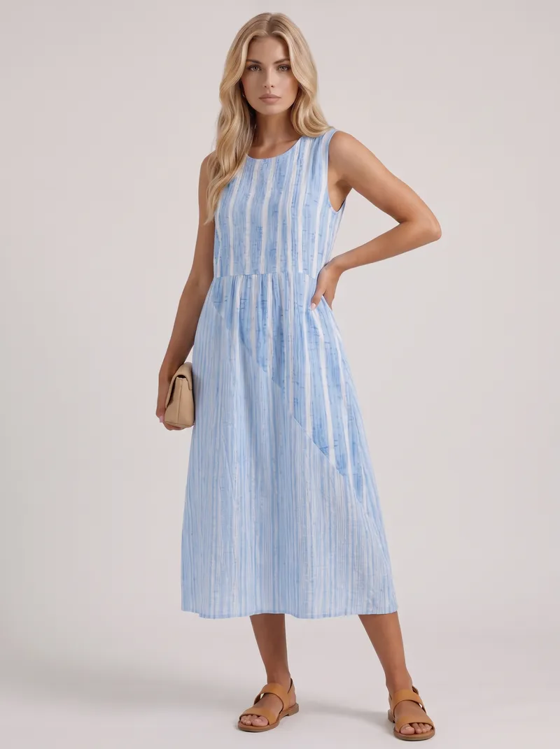 Elara Printed Midi Dress - Blue Stripe