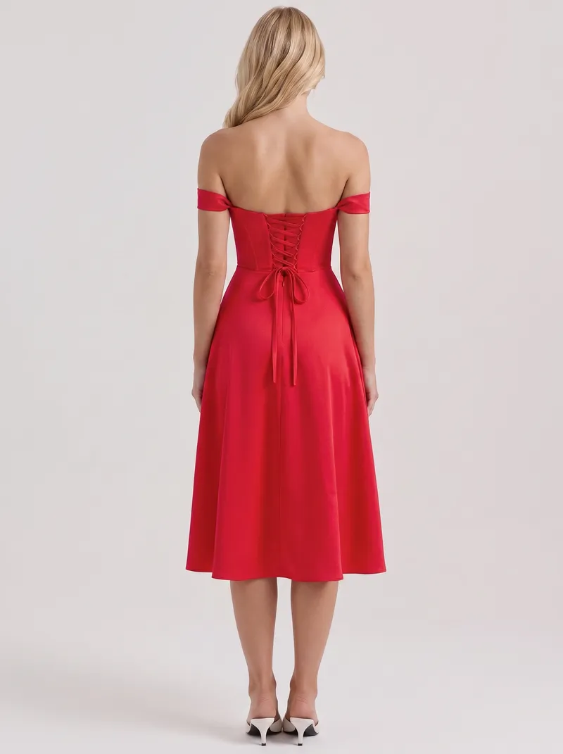 Astra Corset Midi Dress - Red