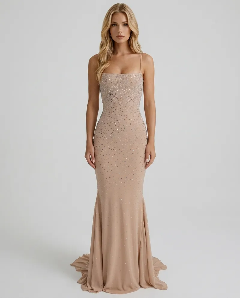 Beatrix Sequin Maxi Dress - Nude