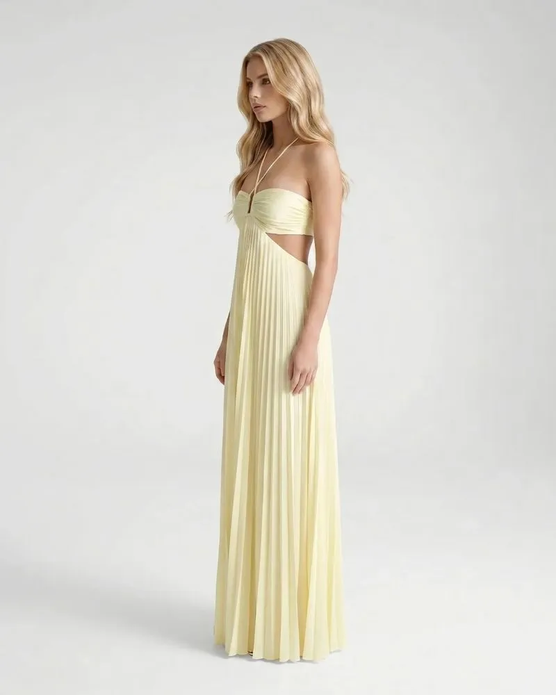 Aurora Pleated Cutout Maxi Dress - Butter Yellow