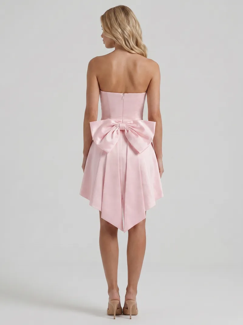 Celine Strapless Side Bow Satin Mini Dress - Blush