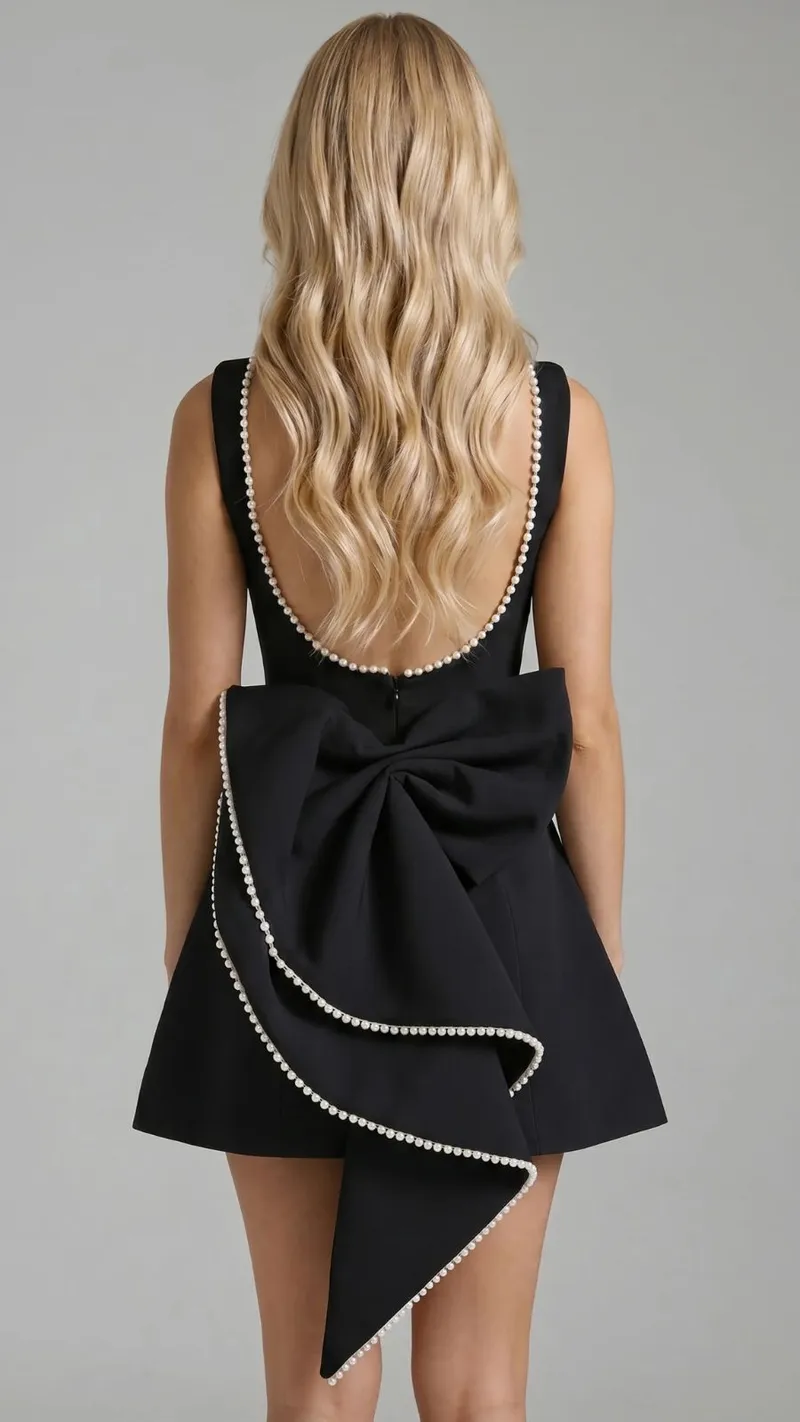 Jocelyn Backless Pearl Mini Dress - Black