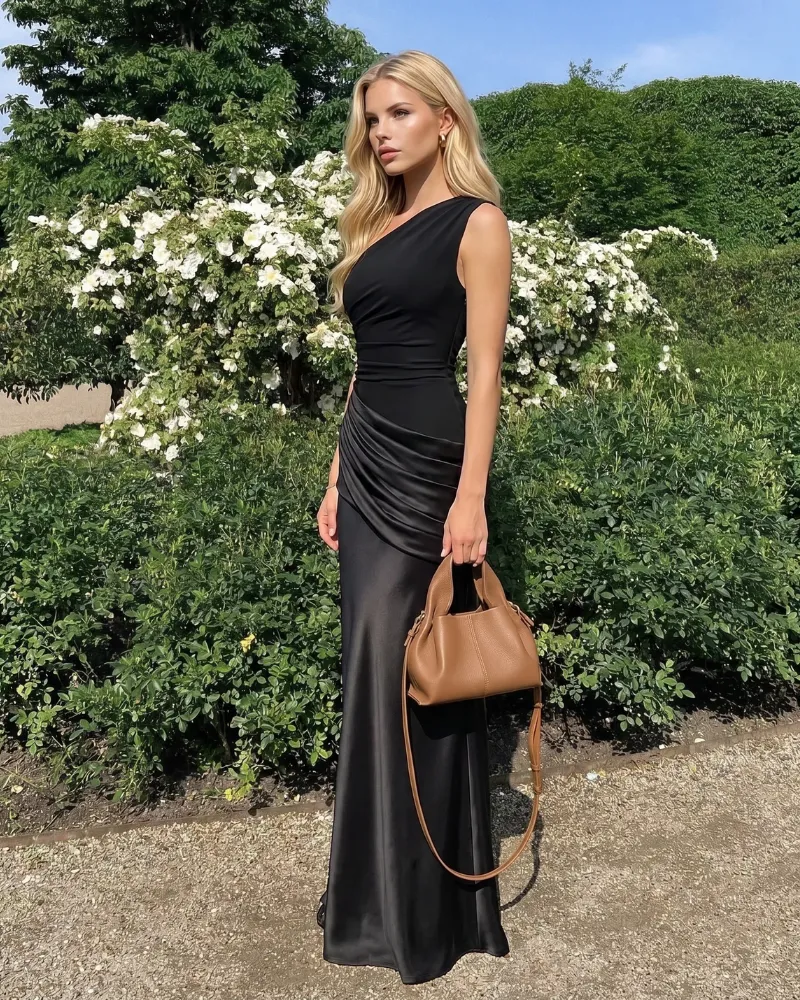Noelle Draped Maxi Dress - Black