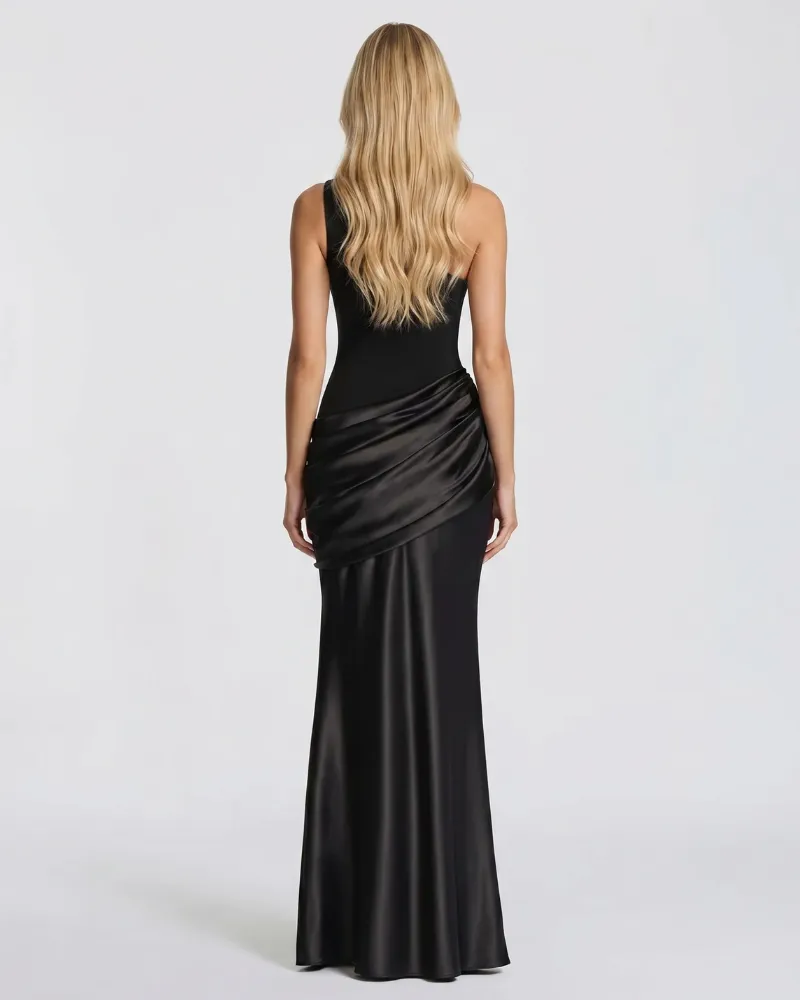 Noelle Draped Maxi Dress - Black
