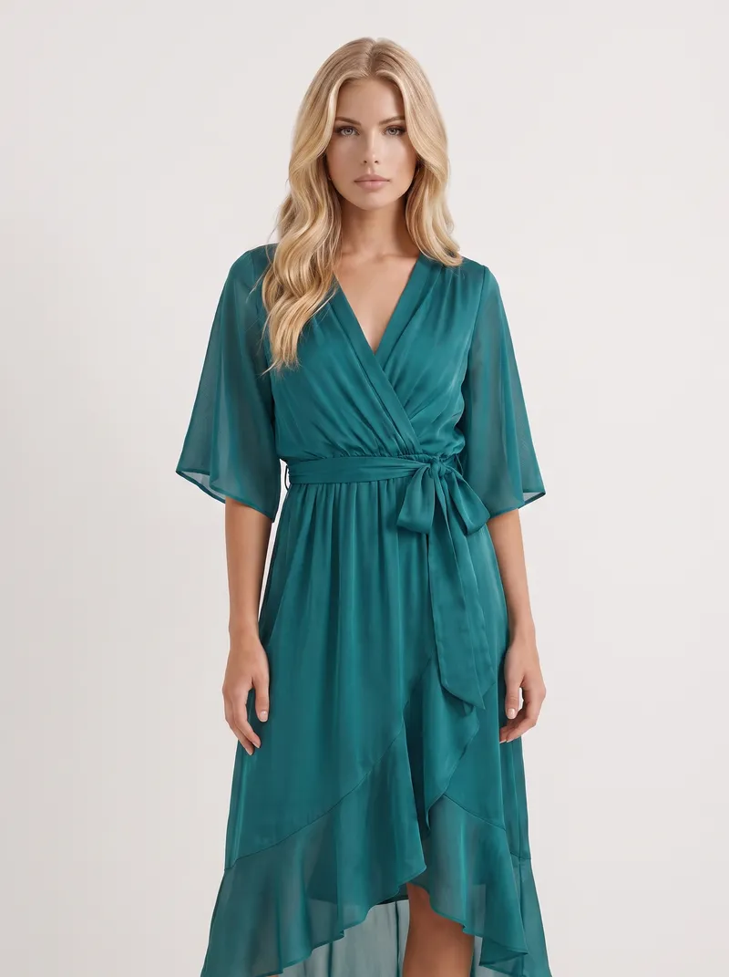 Lucienne Wrap Midi Dress - Teal