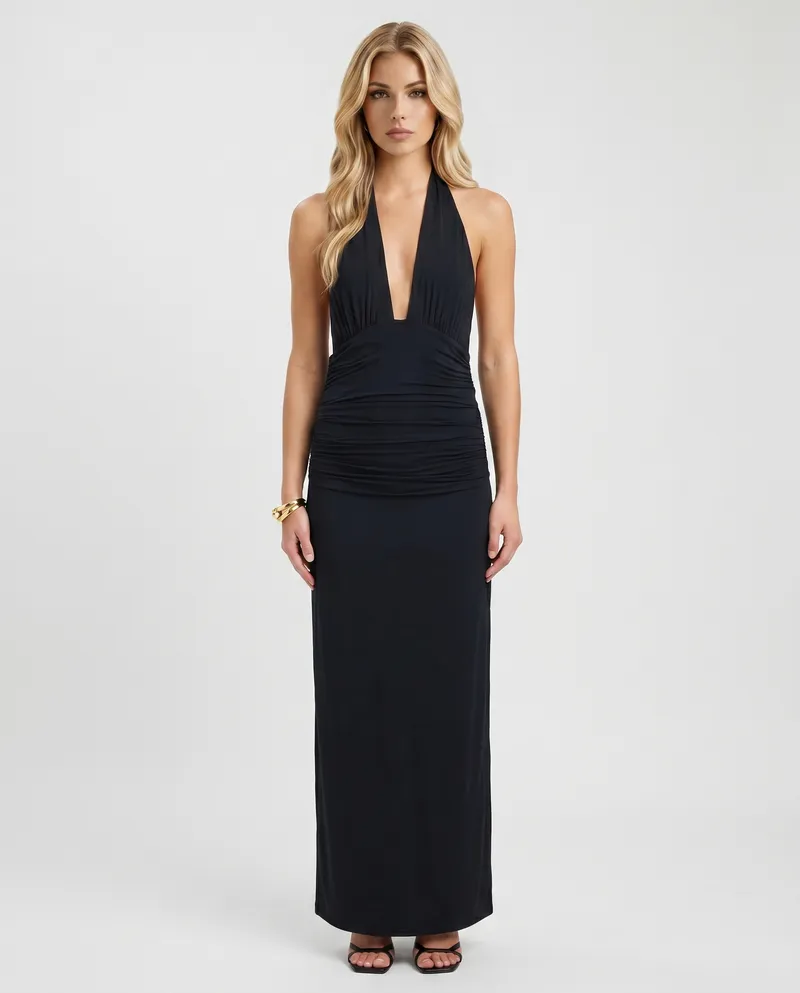 Megan Plunge Maxi Dress - Black