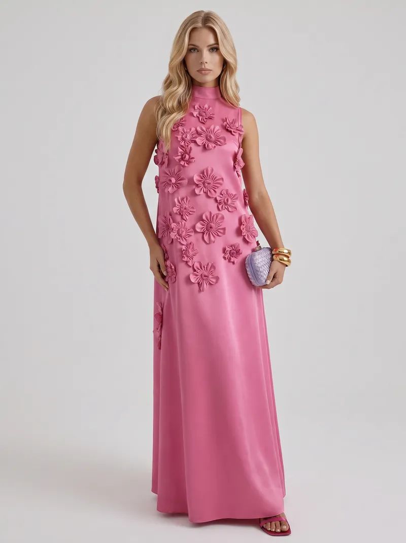 Rosalie Applique Maxi Dress - Dark Pink