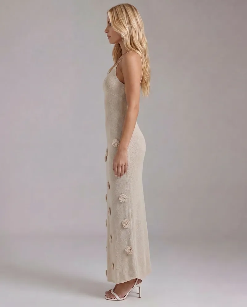 Suki Satin Slip Maxi Dress - Beige