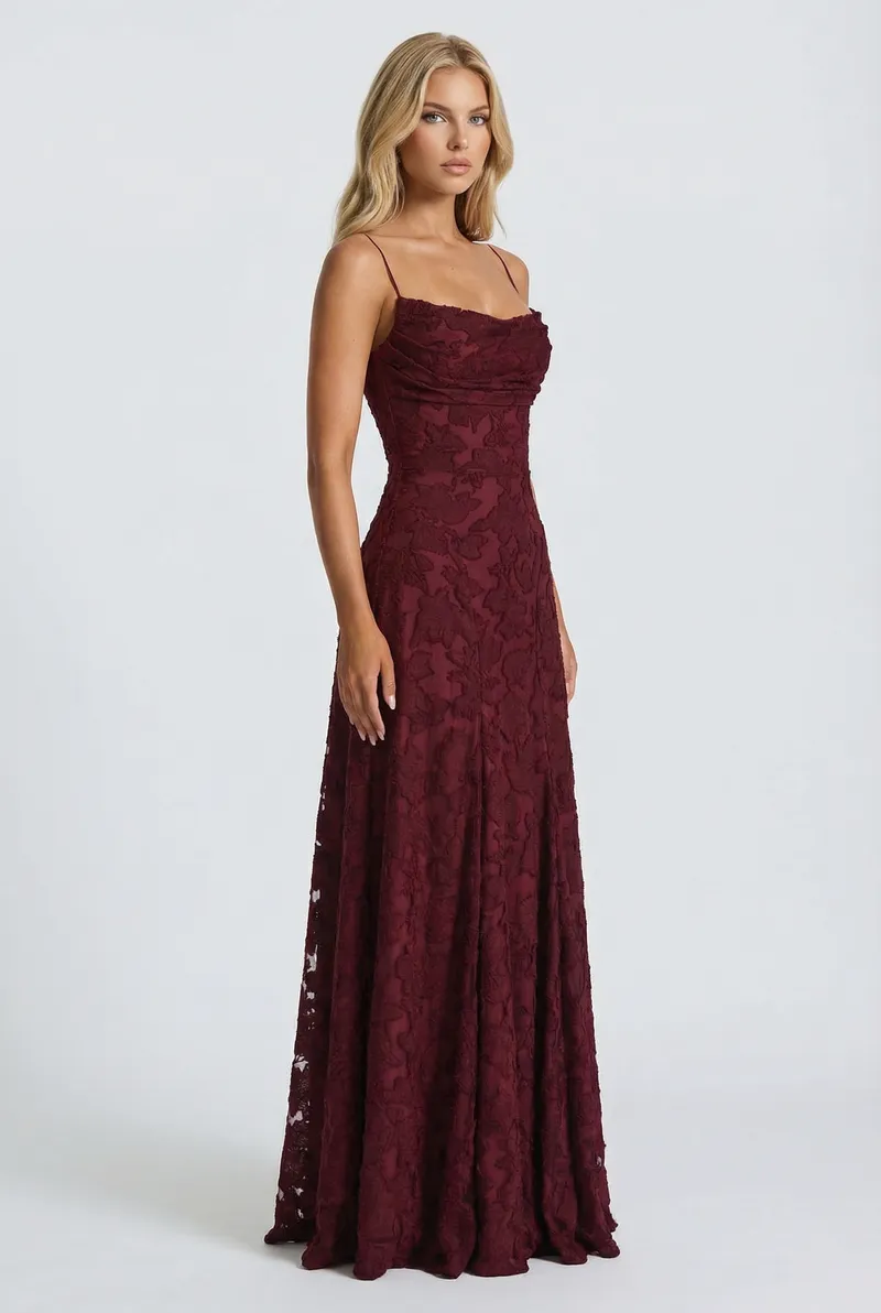 Francis Butterfly Maxi Dress - Burgundy