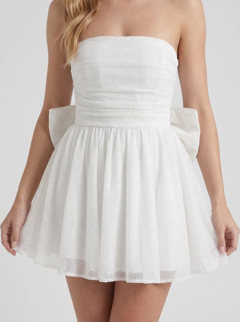 Katrina Strapless Sequin Sparkle Mini Dress - Ivory