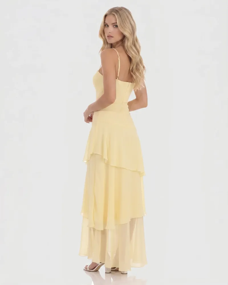 Odette Tiered Maxi Dress - Yellow