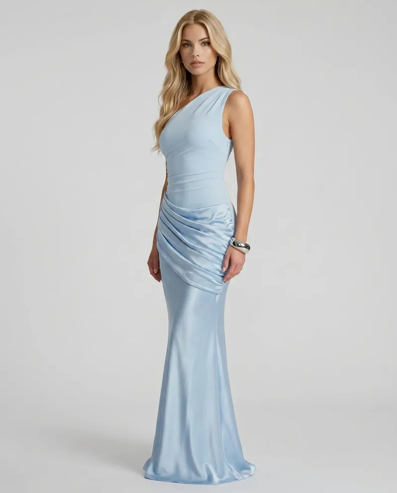 Noelle Draped Maxi Dress - Light Blue
