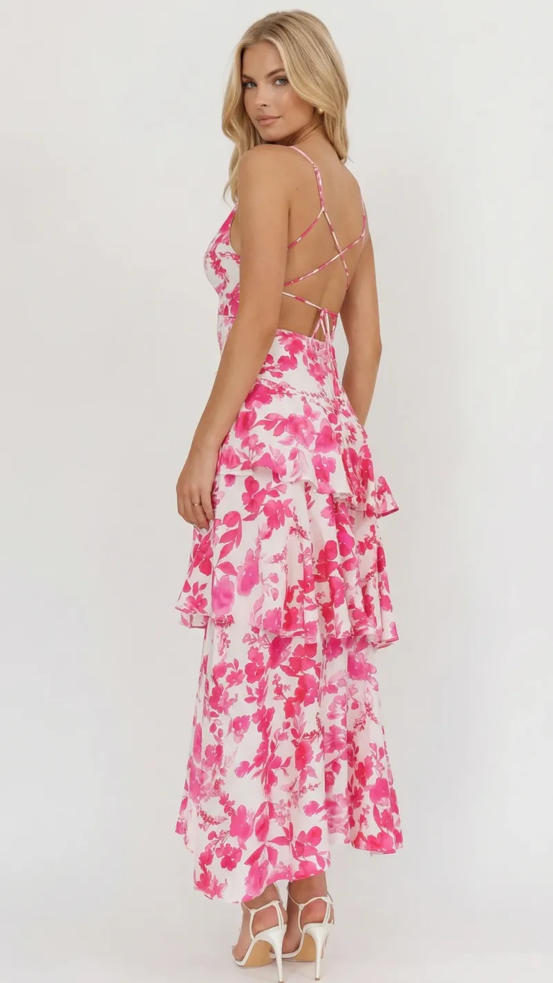 Penelope Ruffle Maxi Dress - Pink