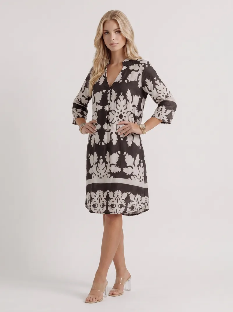Marije Floral Midi Dress - Black