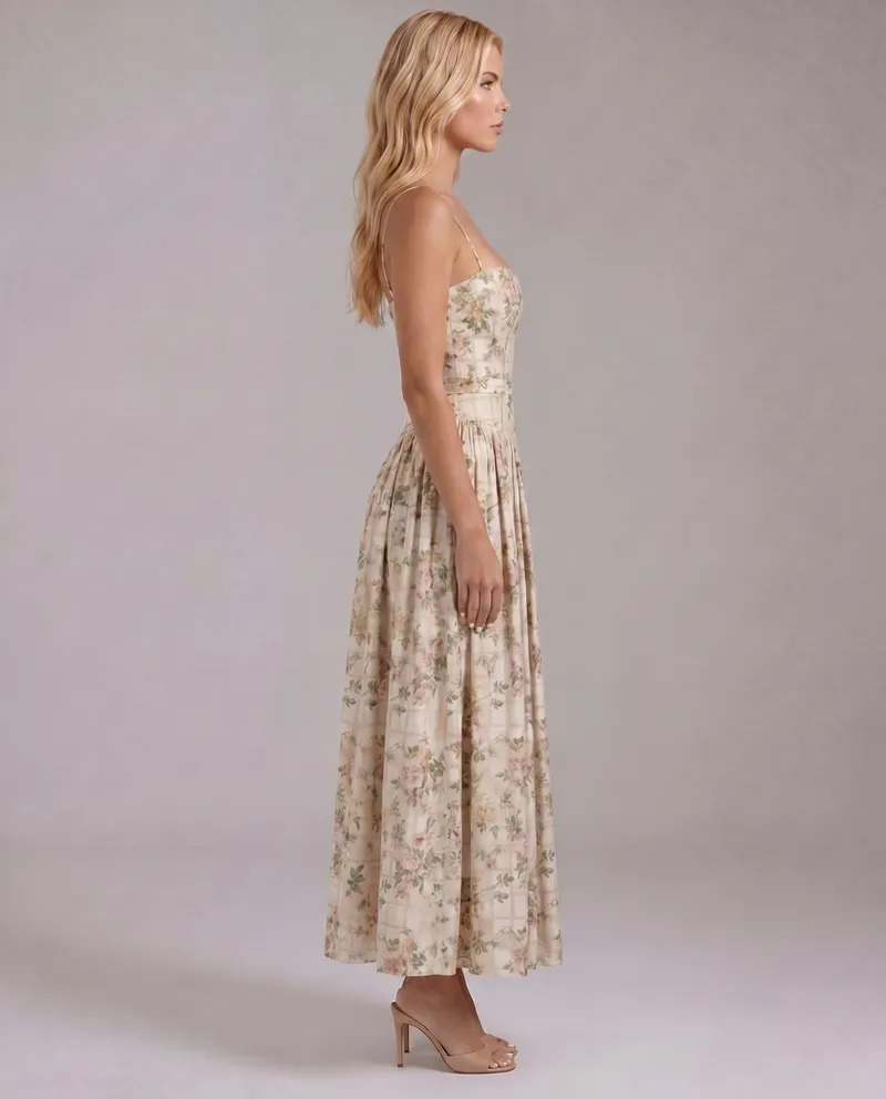 Cielle Floral Midi Dress - Rose Garden