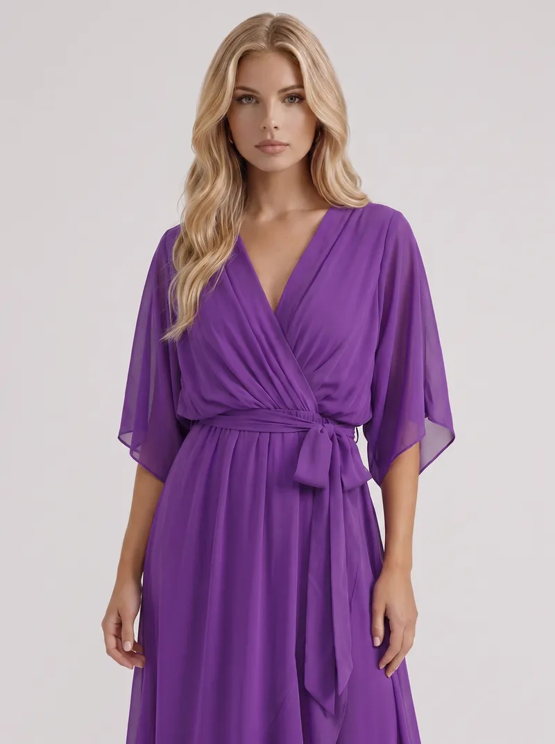 Lucienne Wrap Midi Dress - Purple