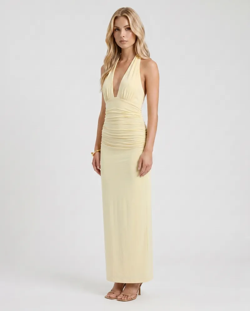 Megan Plunge Maxi Dress - Butter Yellow