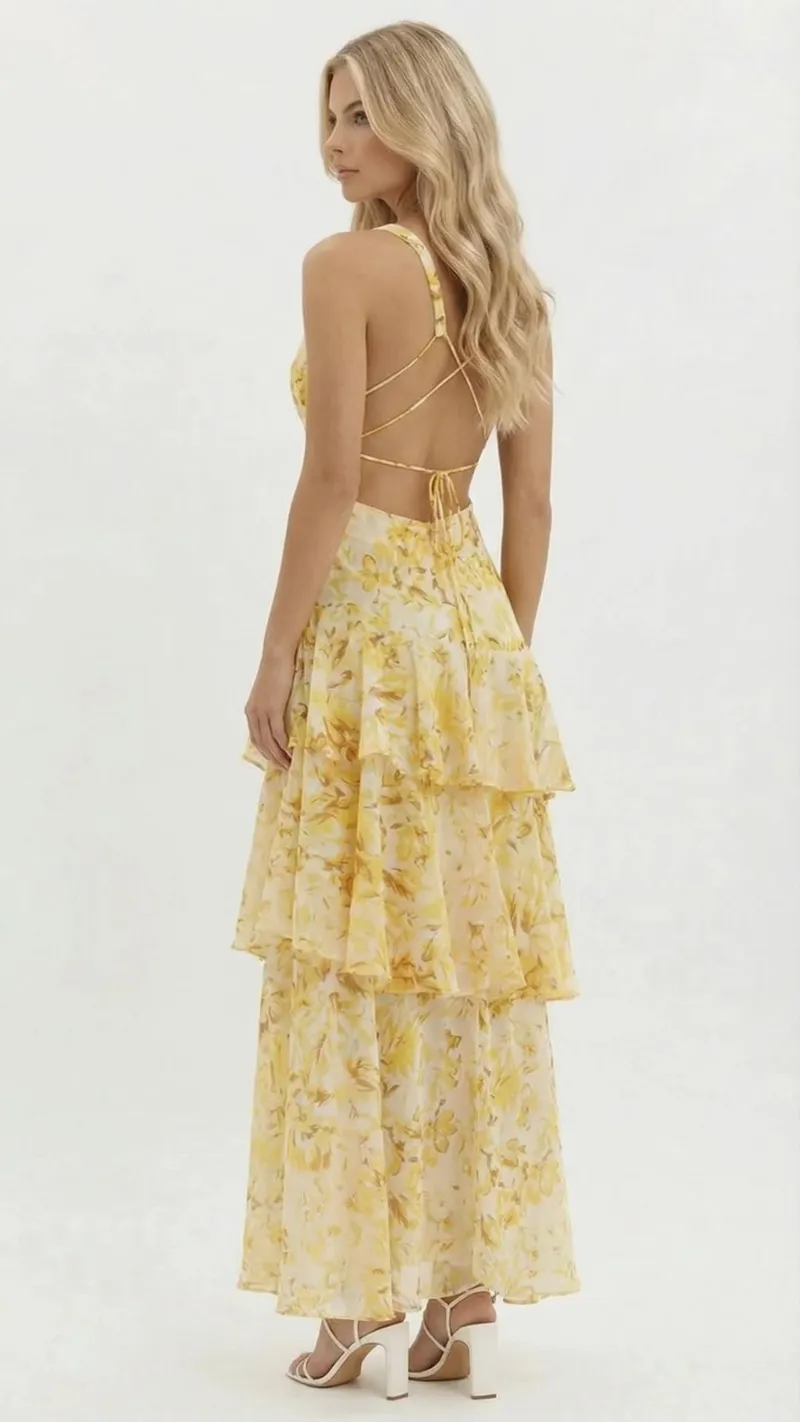 Penelope Ruffle Maxi Dress - Yellow