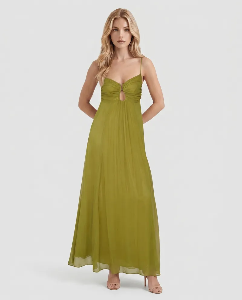 Tatum Keyhole Maxi Dress - Olive Green