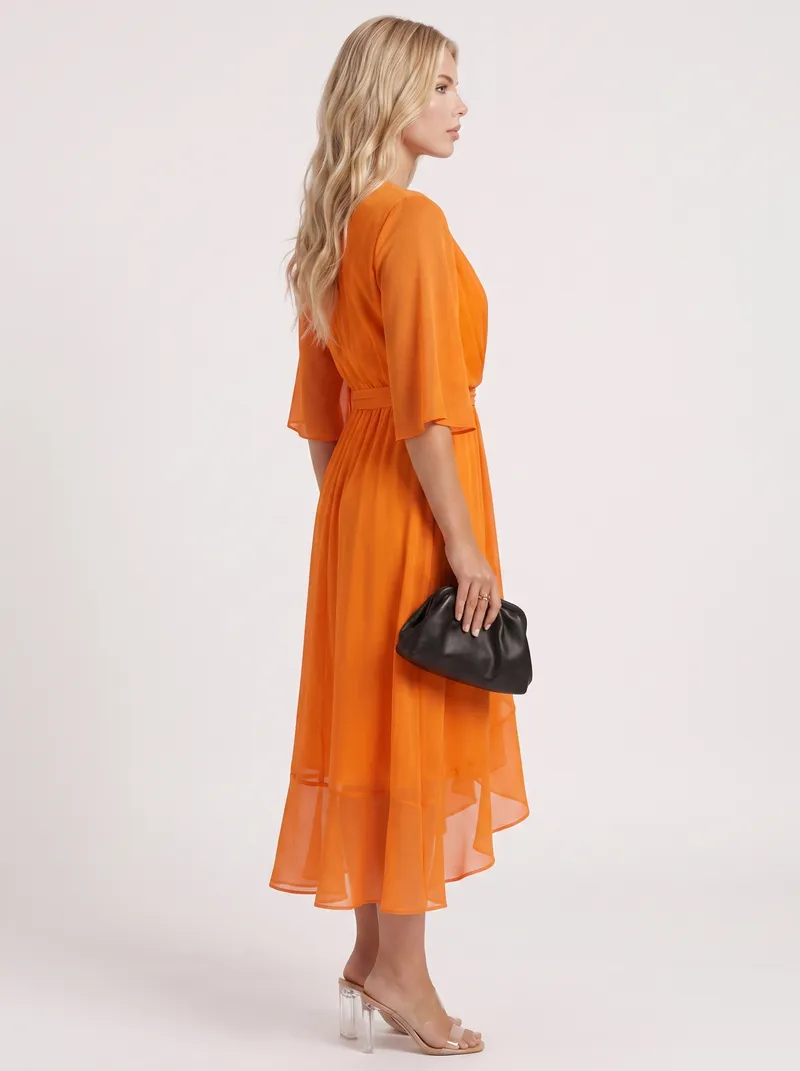 Lucienne Wrap Midi Dress - Orange