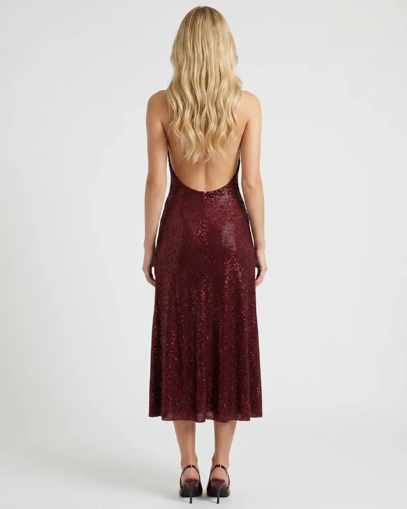 Emily Sequin Midi Dress - Burgundy