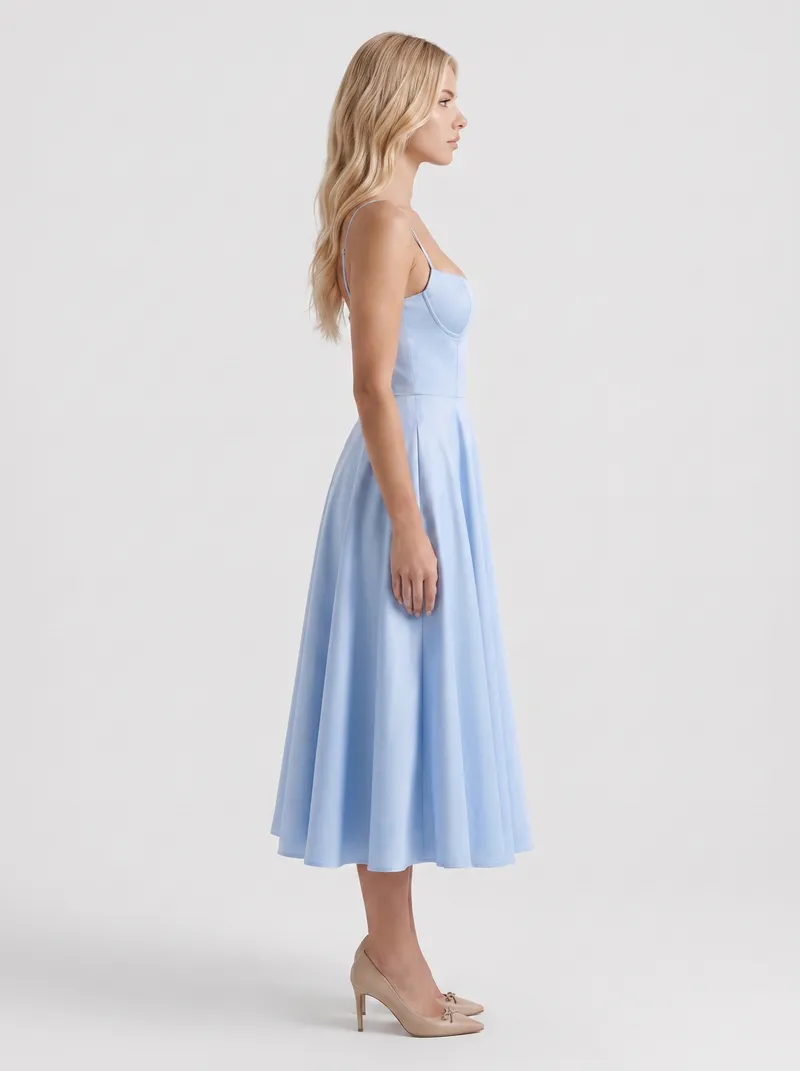 Estelle Sweetheart Corset Midi Dress - Blue