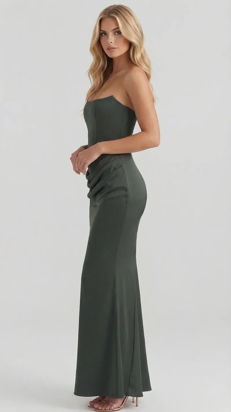 Scarlet Corset Strapless Maxi Dress - Green