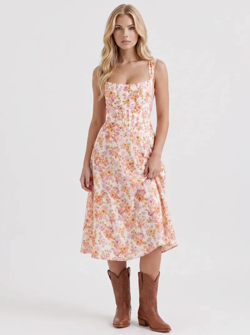 Cosette Floral Midi Dress - Pink