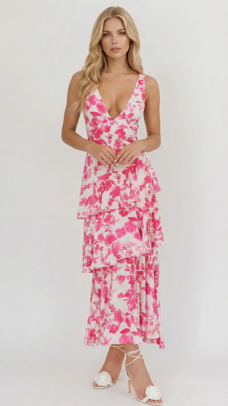 Penelope Ruffle Maxi Dress - Pink