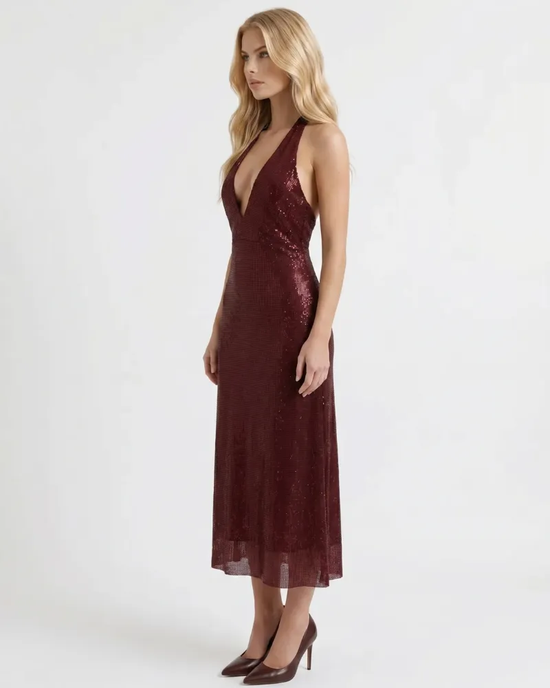 Emily Sequin Midi Dress - Burgundy