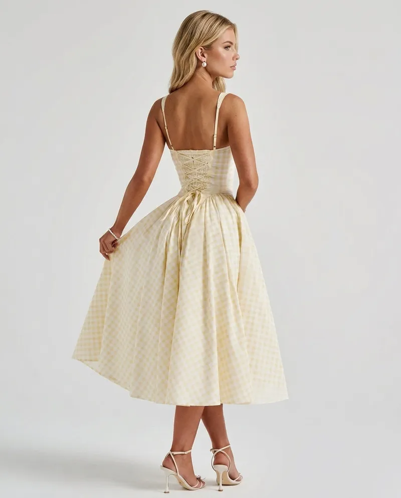 Sherrie Gingham Midi Dress - Butter Yellow