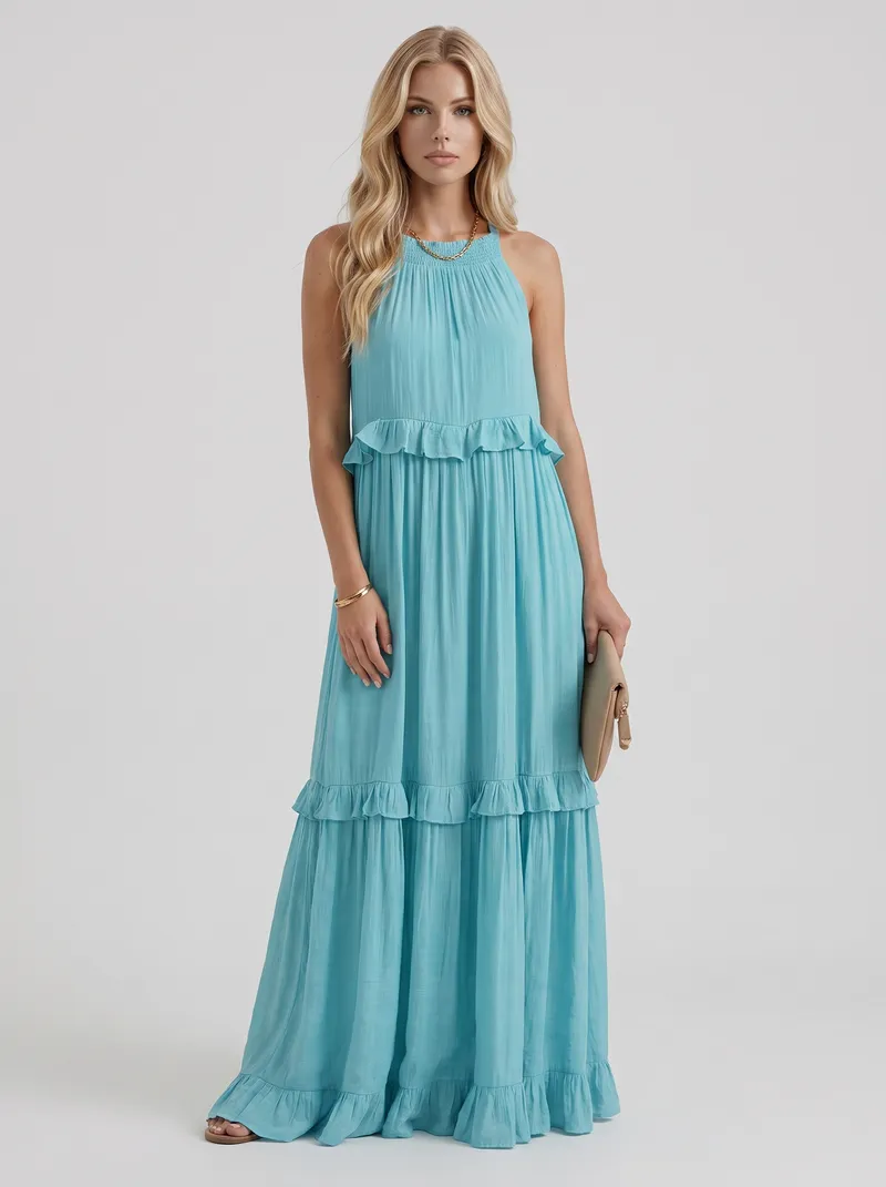 Thea Tiered Maxi Dress - Light Blue