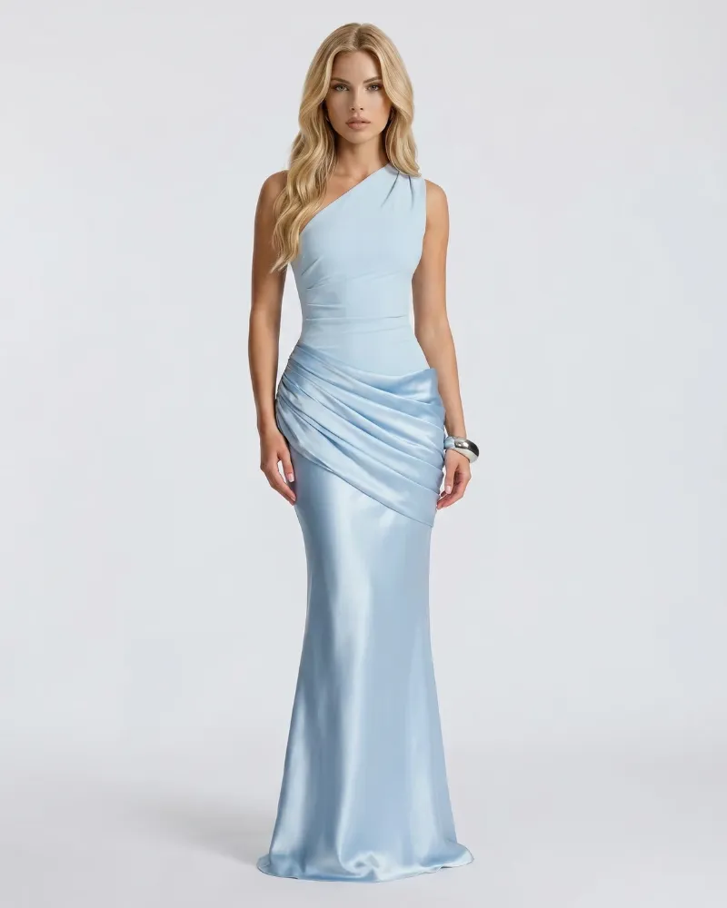 Noelle Draped Maxi Dress - Light Blue